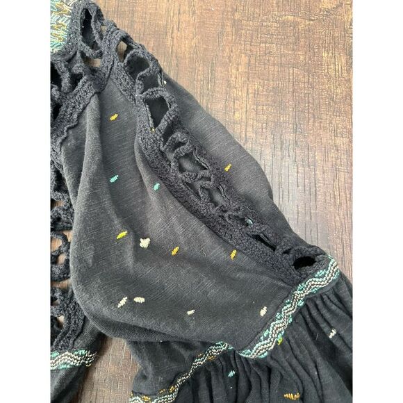 Free People XS Bohemian Prairie Babydoll Ruffle Tiered‎ Cottage Core Embroidered - Picture 9 of 9